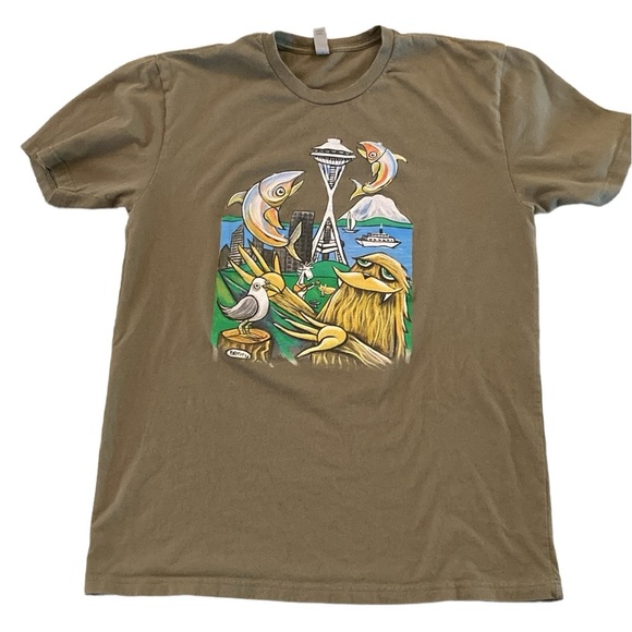 Henry space needle graphic t shirt yeti guitar goat quirky Seattle unisex shirt - Picture 1 of 11